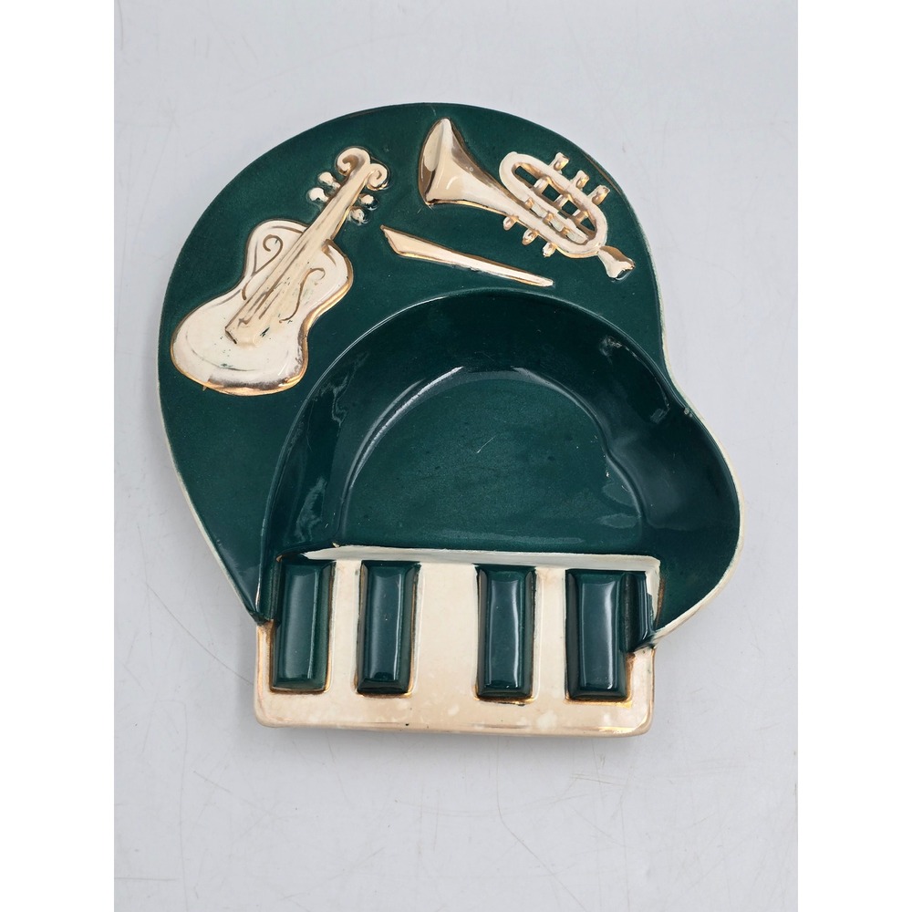 Very Rare 1980s Sarsaparilla Deco Ceramic Grand Piano Ashtray Green/Teal Glaze